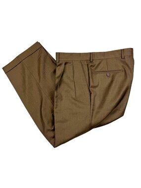 NEW Santorelli Men's Wool "Como 2" Pleated Dress Pants Brown • Italy • 34x26